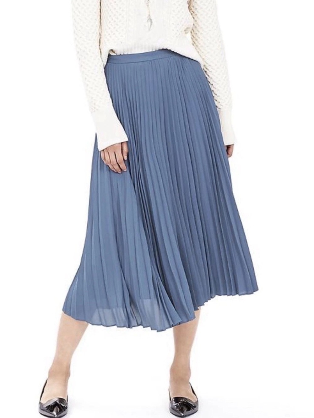 Banana Republic Petite Pleated Midi Skirt dusty Blue Size 10P